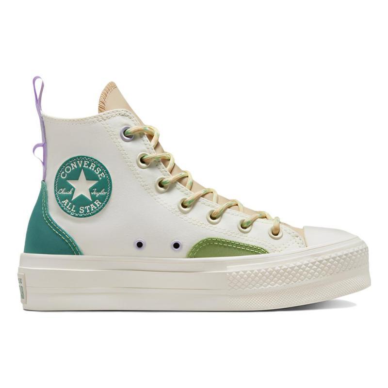 Converse Chuck Taylor All Star Lift Platform Colourblock Overlay Trendy Versatile High Top Espadrilles Women's Beige Green