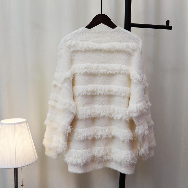 Imitation Mink Velvet Knitted Cardigan Women's Autumn and Winter New Tassel Design Sense Retro Sweater Jacket Thickened