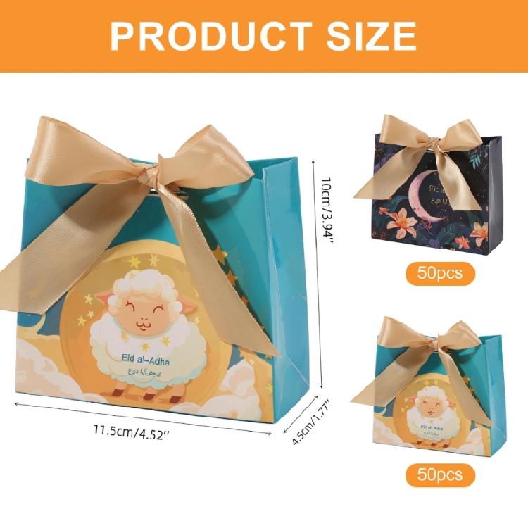 Eid Mubarak 50pcs Reusable Gift Bags with Ribbon Bows Decoration Candy Bags Festival Party Bags for Holiday Celebrations