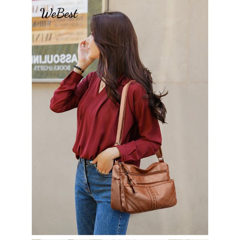

Crossbody Soft Leather Simple Multi Pocket Single Shoulder Women s Bag чорний