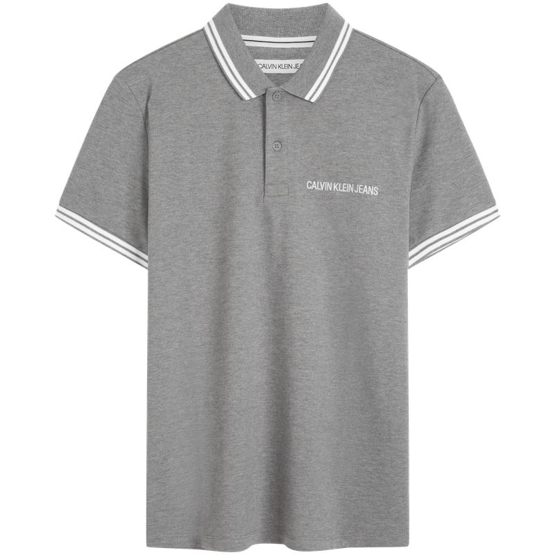 

Calvin Klein Повседневная полосатая отделка вышитая дышащая рубашка поло с коротким рукавом мужские топы лето-облачно-серый ZM01604-P7D L