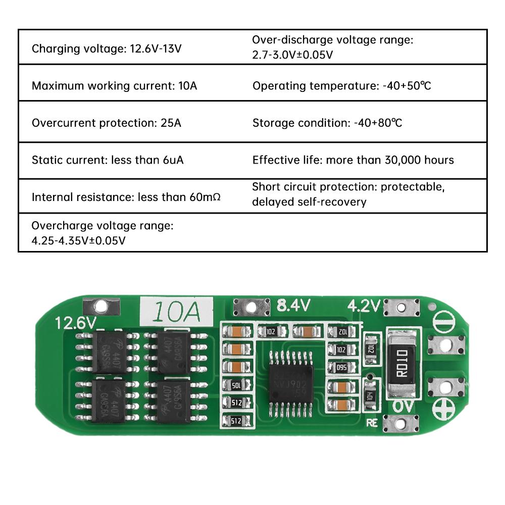 3S 10A 12.6V 18650 Li-ion Battery Protection Board Charging and Discharging Protection Board Same Port Without Equalization