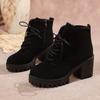 Fashion Fashion Chunky Heeled Ankle Boots for Women 2025 Autumn Winter Black Platform Booties Woman Zip Lace Up High Heels Short Boots