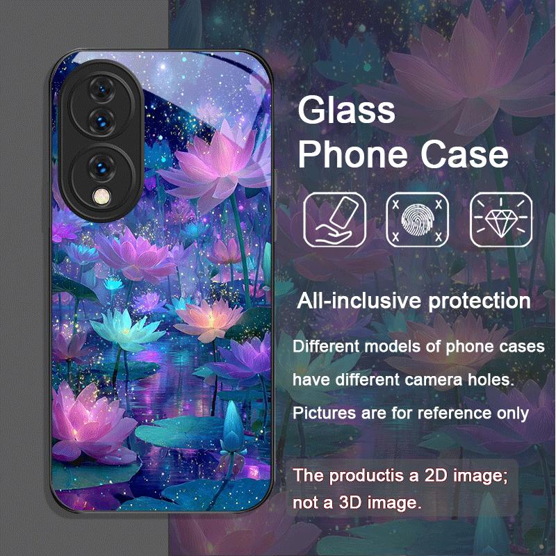 Stylish White Peony Flower Pattern Tempered Glass Phone Case for Huawei Nova 13 12 11 10 SE Mate 70 60 Pro Plus P60 P40 5G Cover