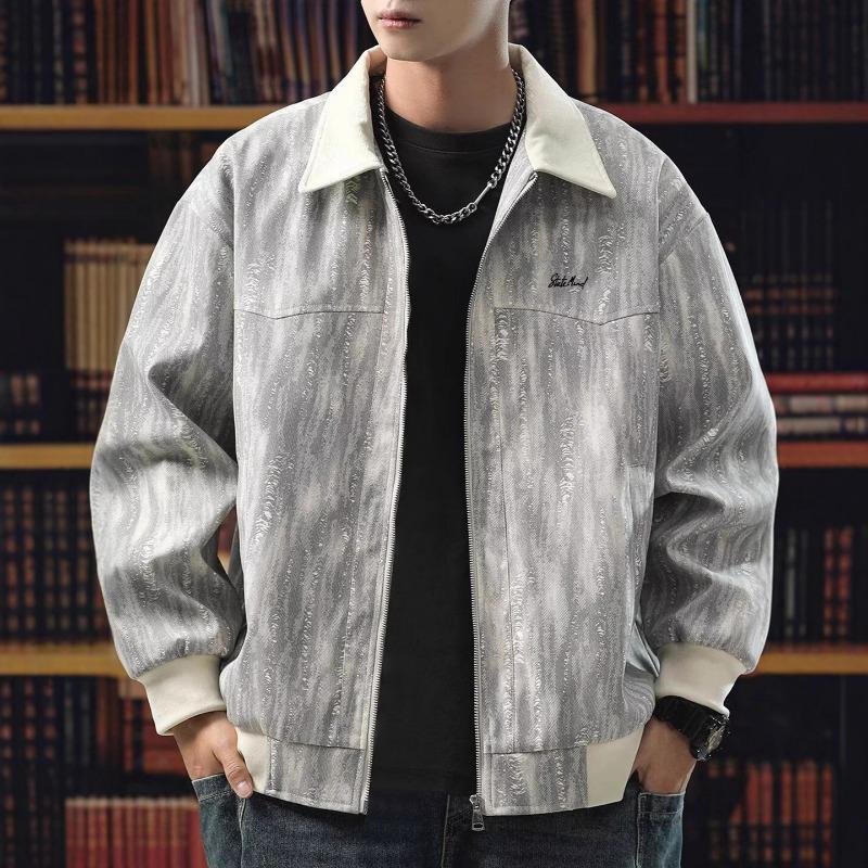 Plus Size Men Loose Printed Casual Fashion Street Jacket Outerwear