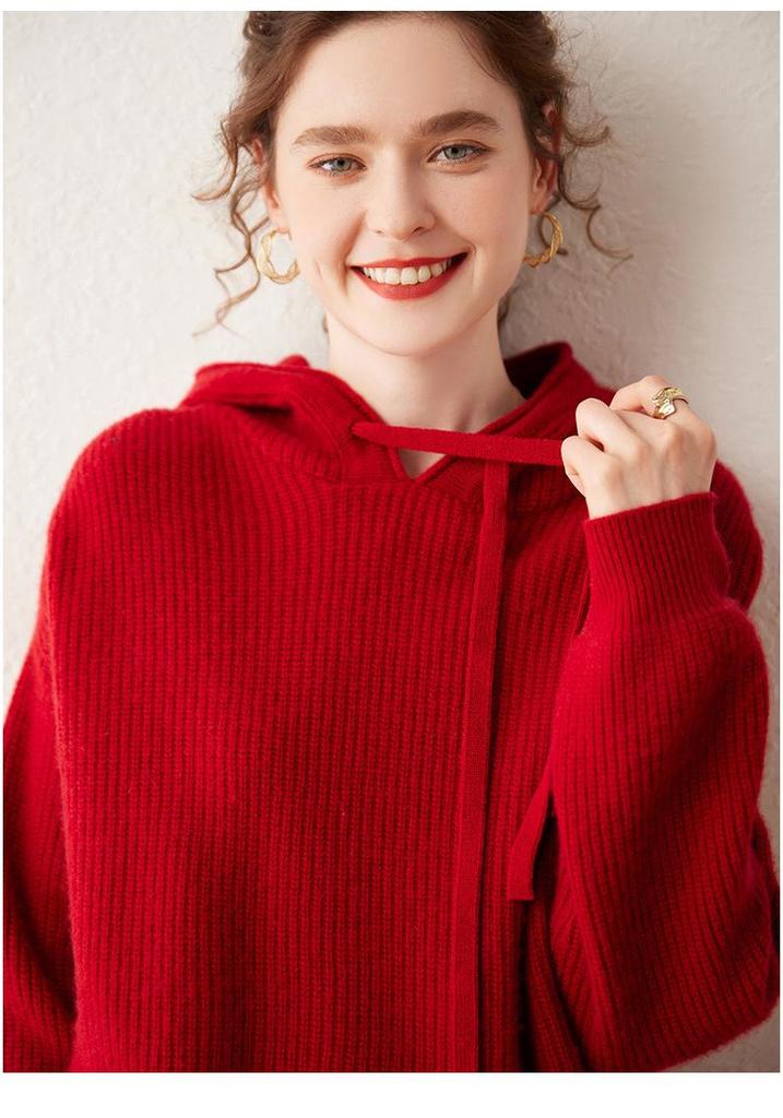 Women's Super Thick Cashmere Knit Hoodie - Autumn/Winter Long Sleeve Loose Casual Pullover Sweater