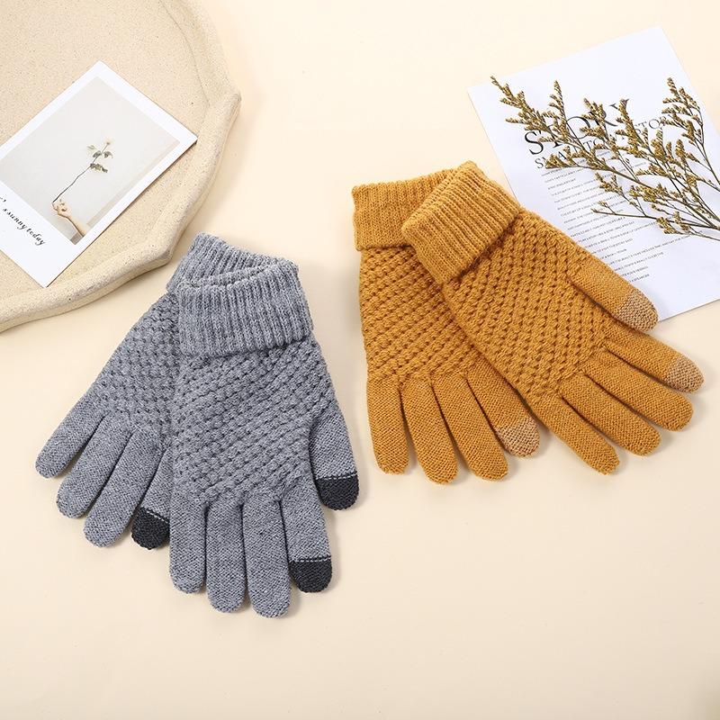 Gloves, Knitted Jacquard Pineapple Gloves, Thickened Warm Finger Men's and Women's Foldable Non-slip Gloves