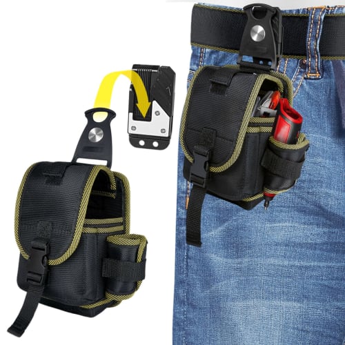 Electrician's Waist Pouch, Nail Pouch, Power Drill Tool Pouch with Detachable Tool Holder and 360 Rotating Hook, Double-Layer 1680D Oxford Cloth, Wat