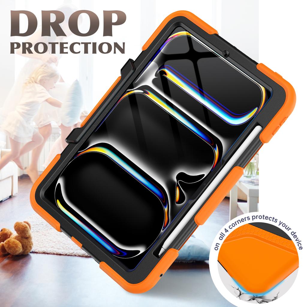 For iPad Pro 11 (2025)/11 (2024) Case PC+Silicone Kickstand Tablet Cover with PET Screen Film