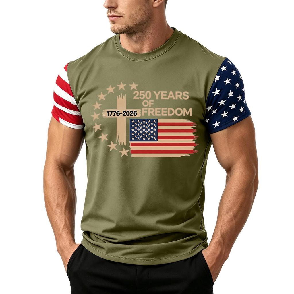 Men's Independence Day Flag Print Short Sleeve T-Shirt, Loose Casual Daily Summer Tops