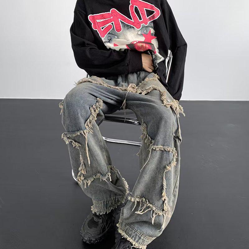 Jeans Dritti a Gamba Larga Americani Retro 2024 – Stile Estivo High Street, Vestibilità Ampia, Design di Nicchia