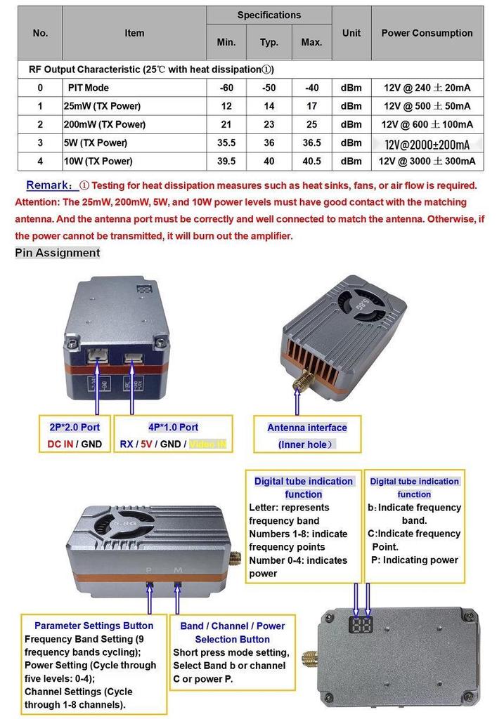 SK-VTX11 Multi-Band 10W 80CH Wireless Long-Distance Transmitter with OSD Adjustment