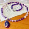 National Style Vintage High Quality Natural Amethyst Pendant Sweater Chain Autumn and Winter Long Necklace