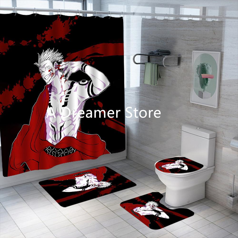 Nuovo Set Tenda da Doccia Anime Jujutsu Kaisen 4 Pezzi Poliestere Impermeabile Tende da Bagno per Adulti Ragazzi Decorazione Tappetini da Bagno Tappeti