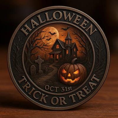 Moneta Wyzwanie Halloween Strach na Wróble Dynia Edycja Żniwiarz Metalowa Moneta Sztuczka (Czaszka Bok) lub Cukierek (Dyniowy bok) Dwustronna moneta kolekcjonerska