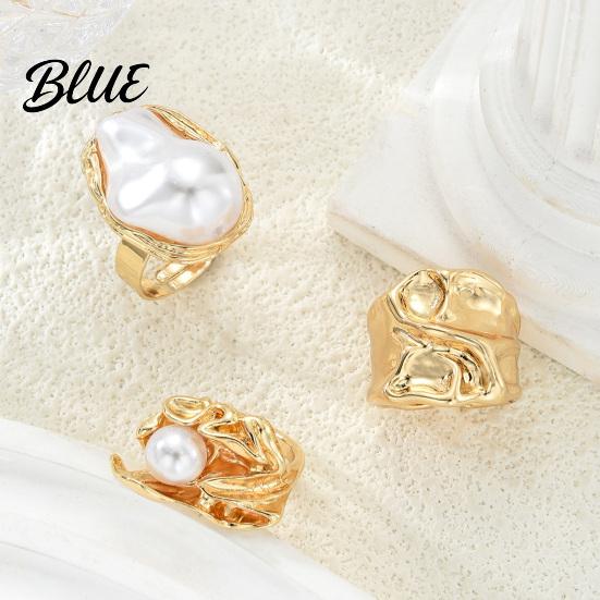 Female Ring 3Pcs Baroque Faux Pearl Vintage Adjustable Opening Alloy
