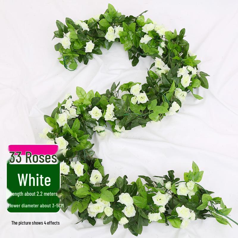 Artificial Rose Vine Ceiling Decor with Rattan for Living Room and AC Pipe Cover