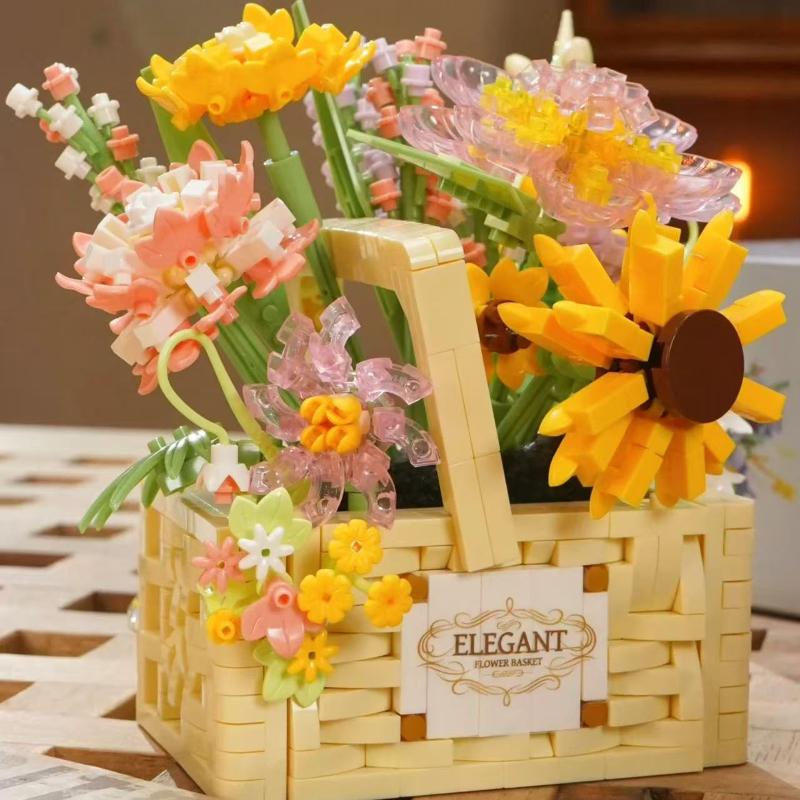 Eternal Flower Basket Building Block Assembly Toys, Home Decoration Building Block Flower Series As Gifts for Girls