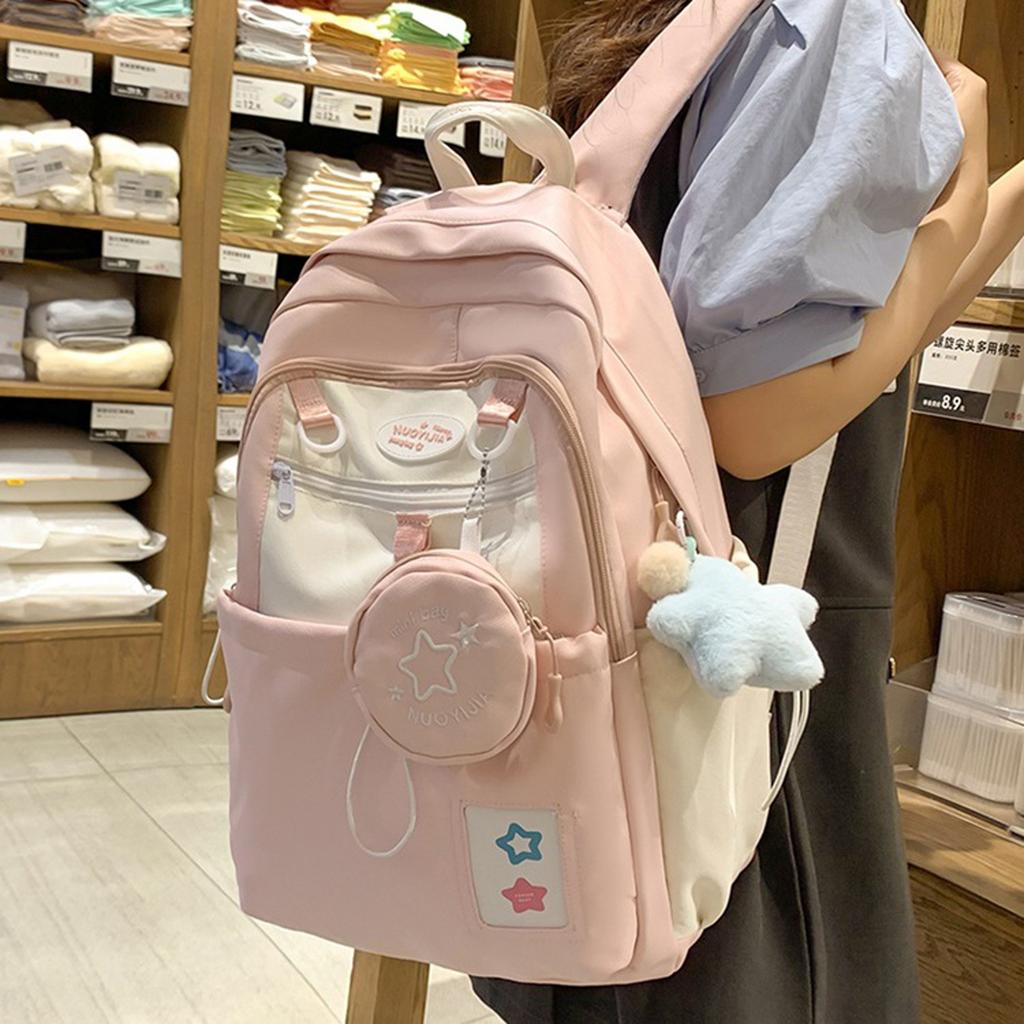 Backpack, Cream Star Drawstring Backpack, Large Capacity Kawaii Cute Double Shoulder Bag