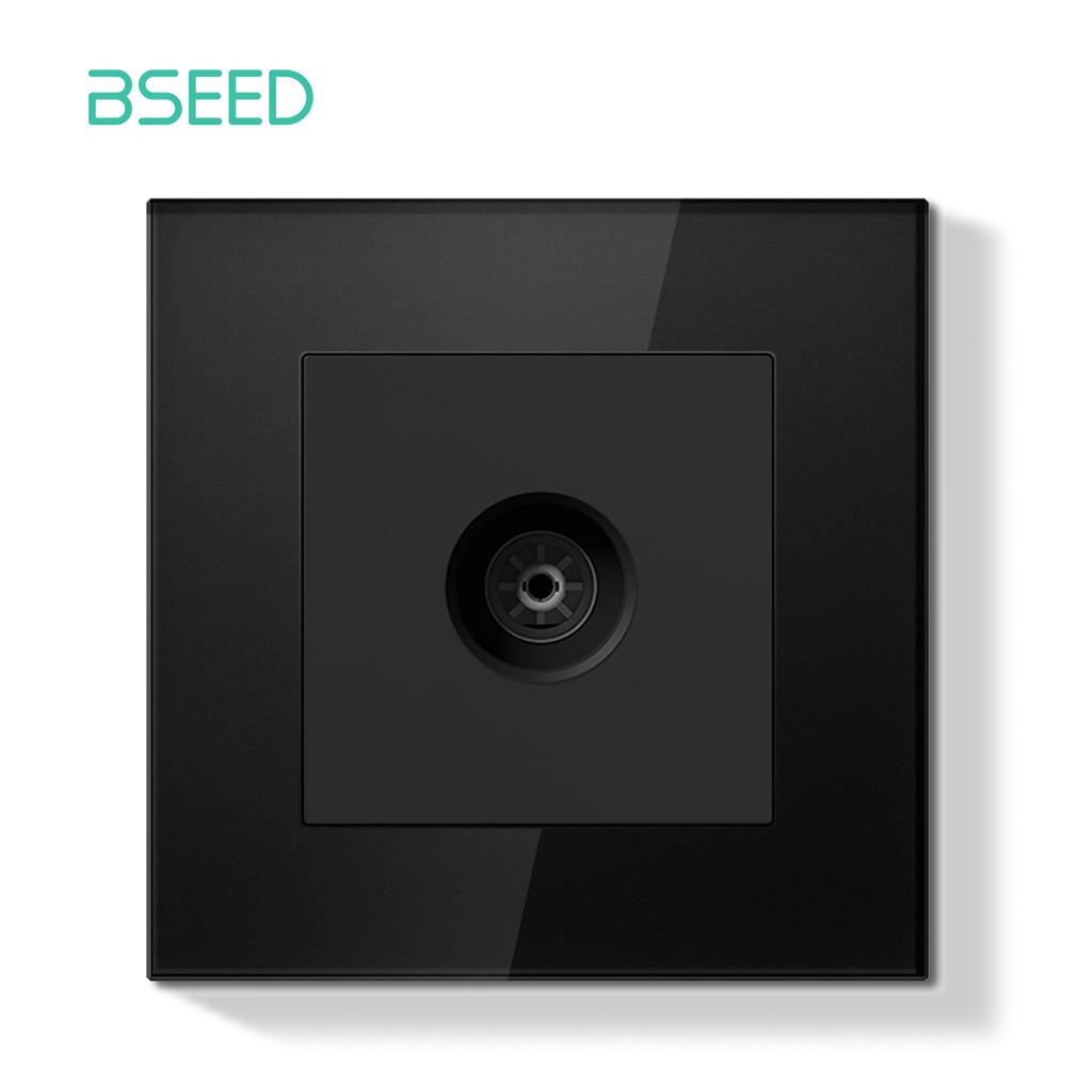 BSEED Switch Light Switch Black Glass Frame Wall Power Sockets USB-C Phone Charge E-Series EU Standard 1 Way