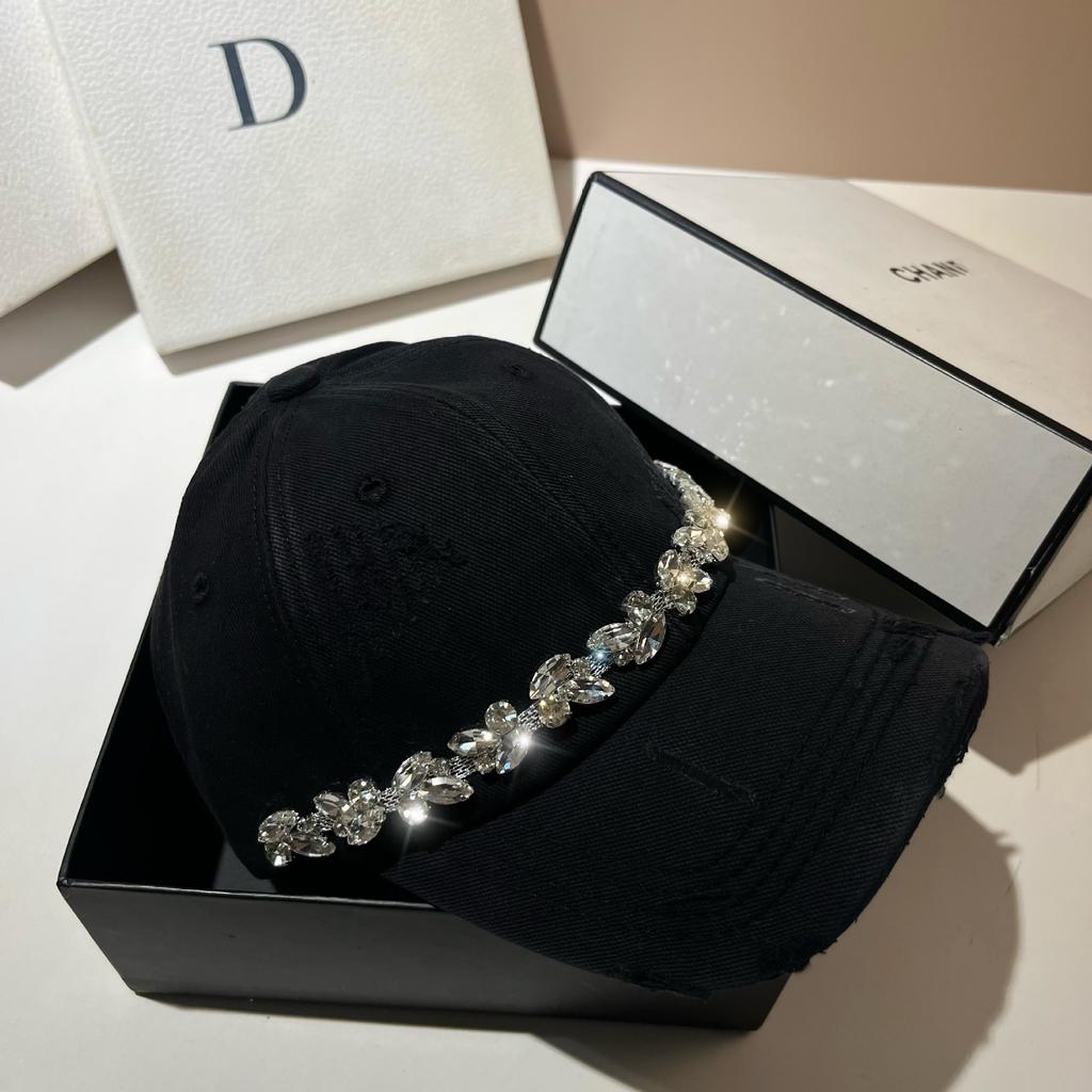 Light Luxury Rhinestone Cap Washed Cotton Ripped Baseball Cap Trendy Casual Versatile Women'S Hat