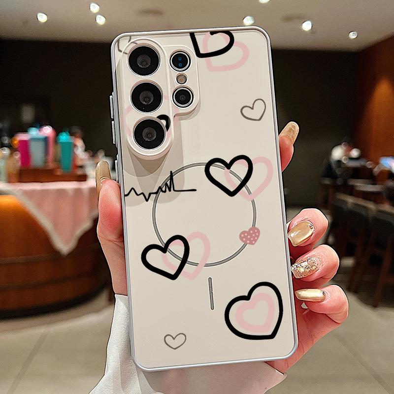 Cute Candy Love Heart Case For Samsung S26 S25 Ultra S24 Plus S23 FE S22 Ultra A55 A56 A17 A37 A57 5G Skin Feel Hybrid TPU+PC Magnetic Phone Cover
