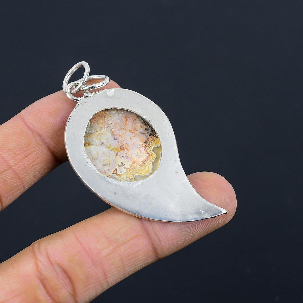 Natural Crazy Lace Agate Gemstone Pendant 925 Sterling Silver Jewelry For Women