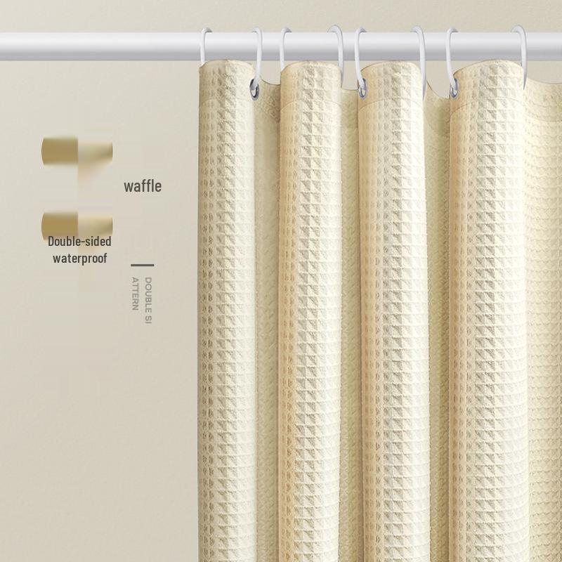 Blogger-Approved White Jacquard Waffle Shower Curtain - Punch-Free, Waterproof, Thick Fabric