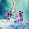 Love Birthstone Dragon Necklace Heart-Shaped Colorful Pendant Necklace Cool Crystal Dragon Necklace Jewelry Gift