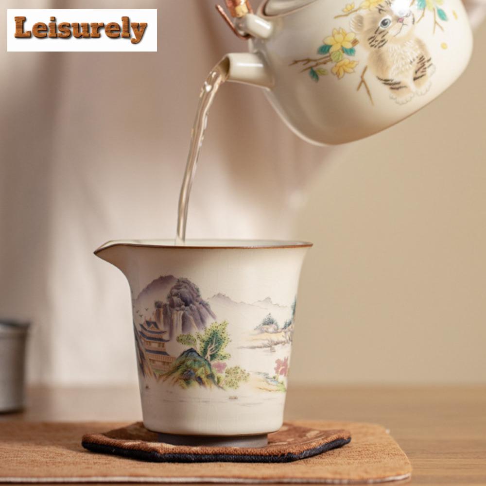 200ml Imitace Song Ru Pec Porcelánový Čajový Džbánek Ručně Malovaná Krajina Cha Hai Pohár Spravedlnosti Puer Čaj Čajový Obřad Dárek Příslušenství