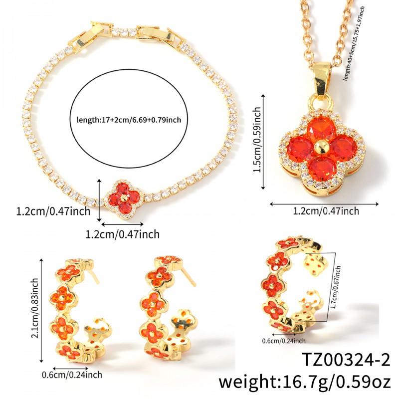 Elegant Floral Clover Jewelry Set Women Earrings Necklace Bracelet Ring In Chic Style Copper Plated