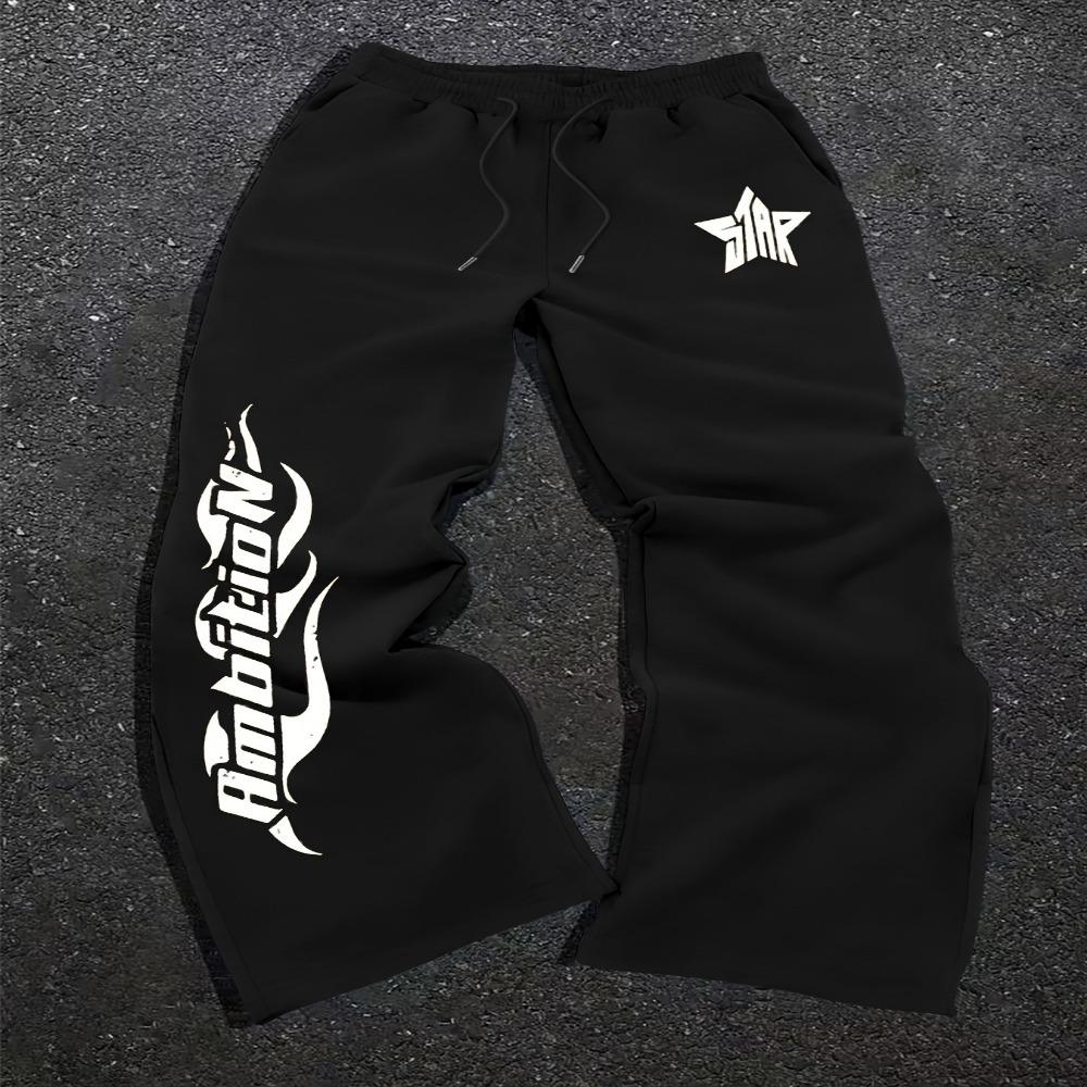 

Black Wide Leg Men s Sweatpants Featuring White Tribal Flame Artistic Patterns, Drawstring Waist, Relaxed Fit Street Style Casual Wear XXL