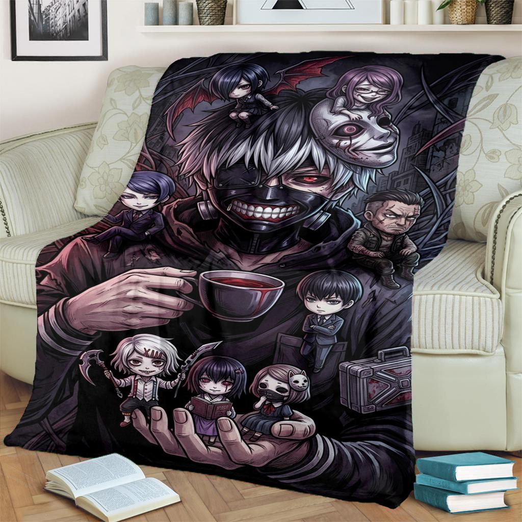 Tokyo Ghoul Print Flannel Blanket  Warm  Comfortable for Travel, Bedrooms, Chairs, Sofas, Beds, Picnics-kwq200
