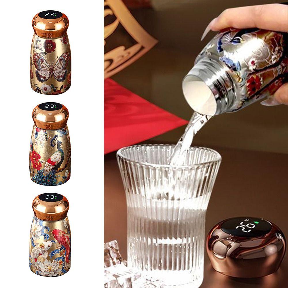 304 Stainless Steel Insulated Cup 230ml Chinese Style Thermal Water Bottle Temperature Display Leak-Proof Coffee Mug Outdoor