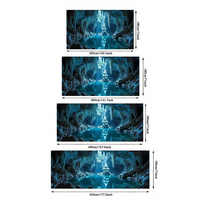 2D Mystical Cave with Lake Garage Door Banner, 2D Flat Printing Crystal Cave Background