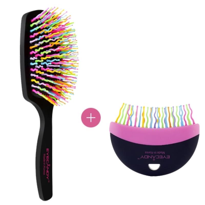 Rainbow Hairbrush Set (Paddle + Crescent) Volume Paddle Brush, Half Moon