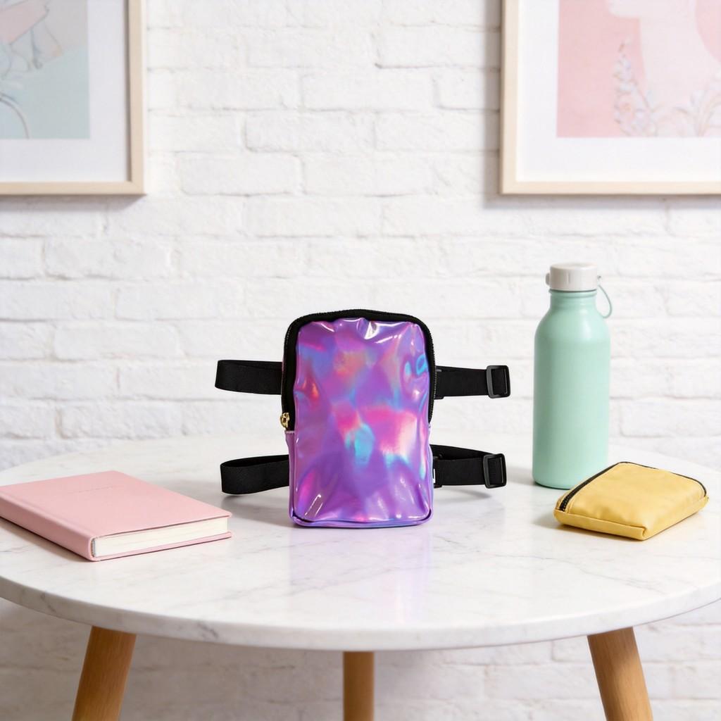 Street Fashion Holographic Thigh Bag With Zipper Closure For Daily Wear