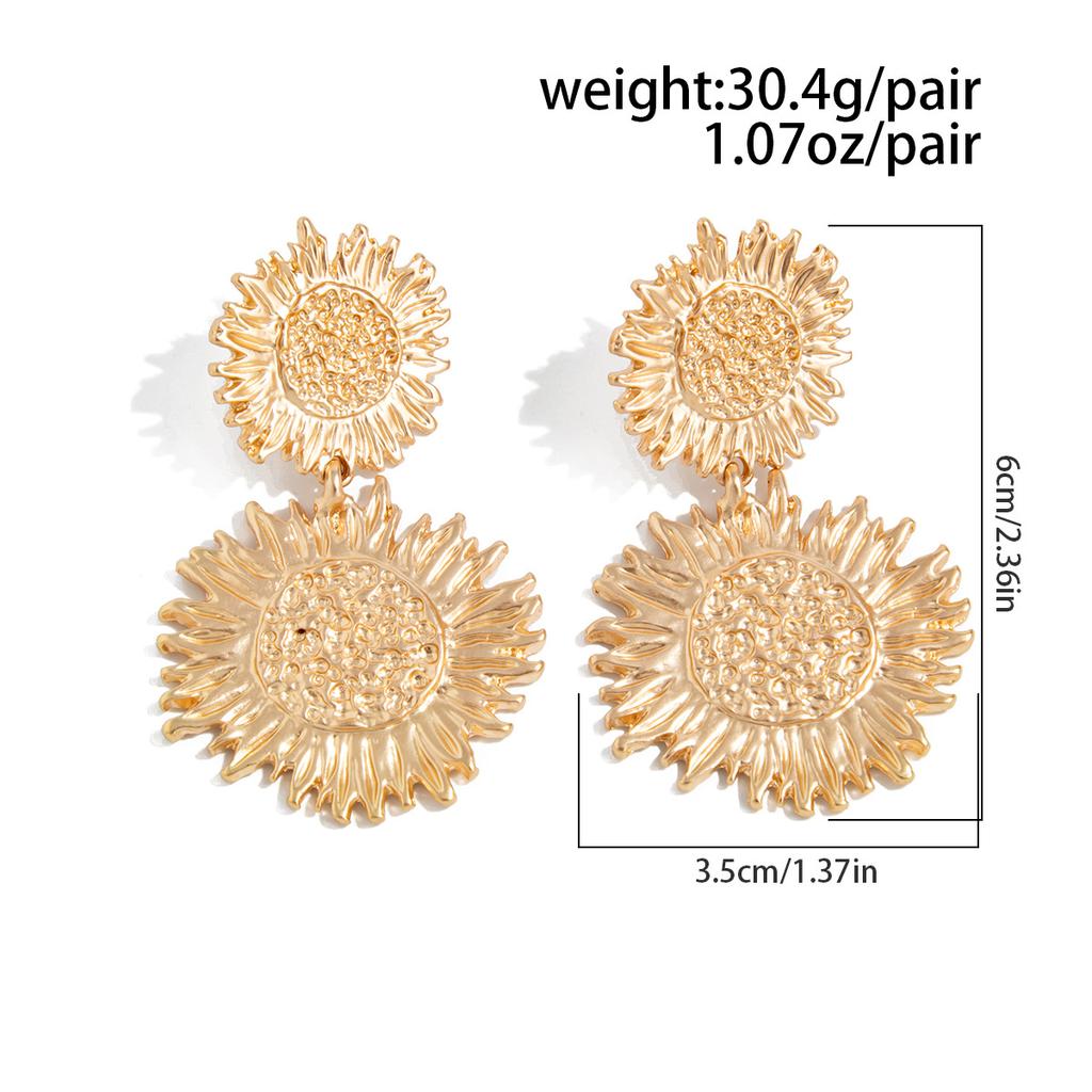 Vintage Sunflower Alloy Earrings Drop for Women Exaggerate Daily Party Banquet Earrings Y2K Jewelry Accessories 2025 New