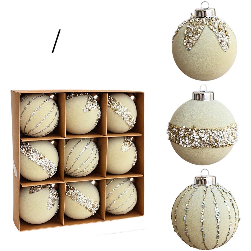 Christmas Tree Ornament Velvet Ball 68cm with Hand Painted Flocked Designed for Hanging on Holiday Trees and Wreaths