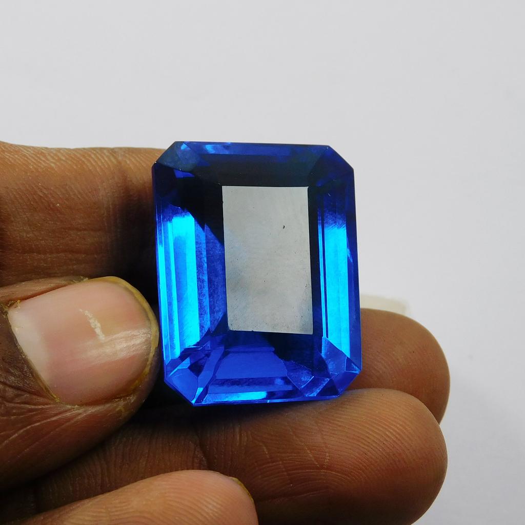 54.45 Ct Emerald Cut CERTIFIED Lab-Created Blue Sapphire Gemstone Free Delivery