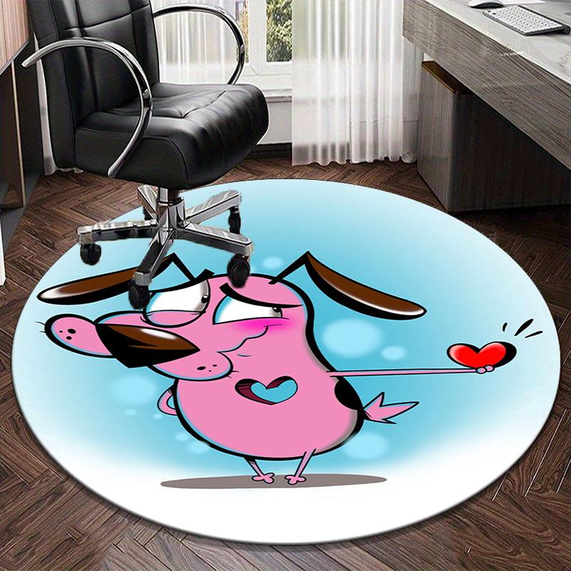 Pink Cowardly Dog Thumbs Up round carpet Chair cushion Round Entryway Rug, Soft Round Rugs for Living Room, Bedroom, Circle Carpet decor gifts