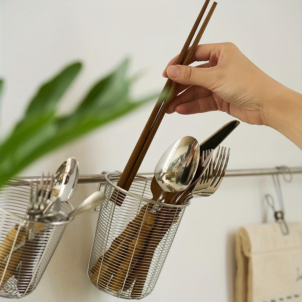 Stainless Steel Utensil Drainer & Holder - Heavy-Duty Rustproof Dish Rack with Drainage System, Fork/Spoon/Chopsticks Organizer