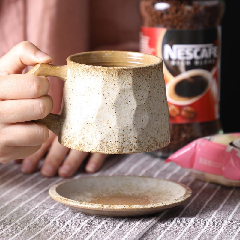 Retro Ceramic Coffee Cup And Saucer Set Creative Souvenir Cup Afternoon Tea Mug Coarse Pottery Coffee Cup