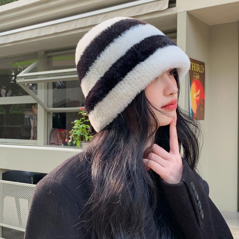 Hat Female Face Small Plush Bucket Hat Big Head Circumference Knitted Wool Basin Hat Winter Warm Bucket Hat Tide