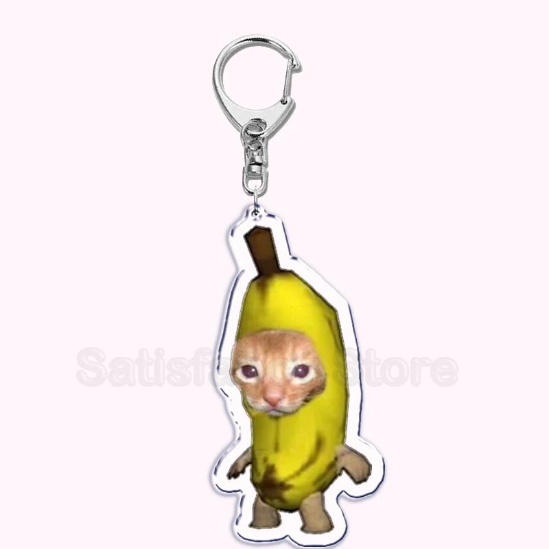 Creative Banana Cat with Heart Keychain for Accessories Bag Pendant Food Fruit Happy Cats Key Chain Ring Keychains Jewelry Gift