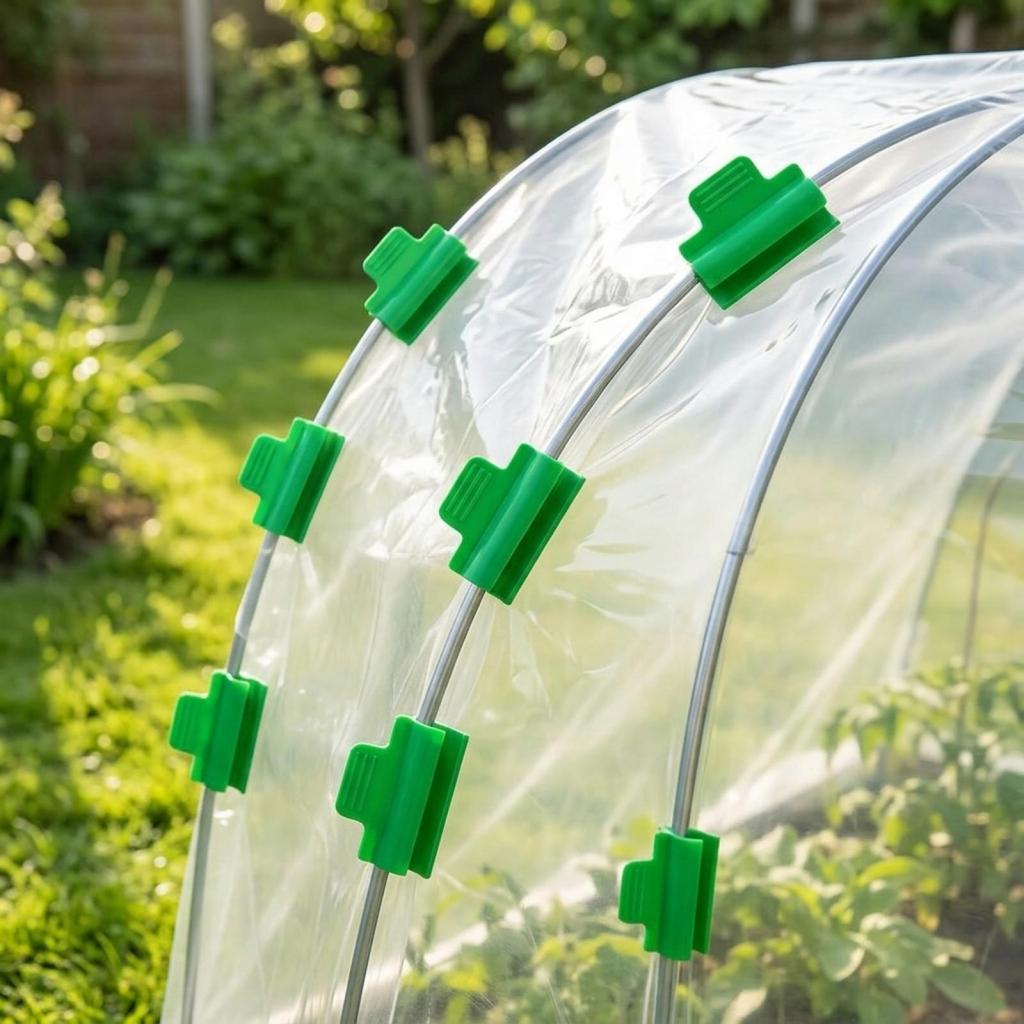 6xGreenhouse Film Fastener, Green Synthetic Material Snap Fit Clips for Fiberglass Poles, Garden