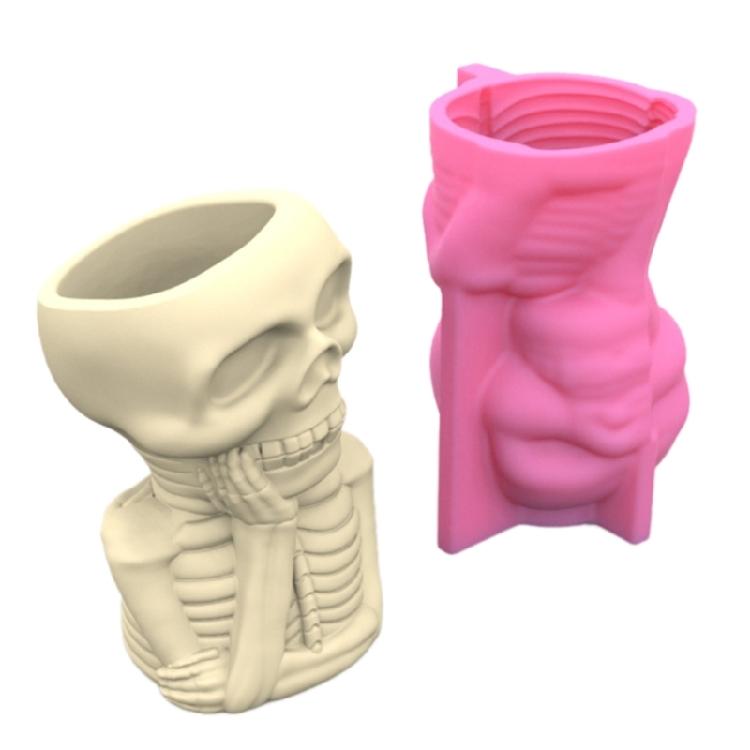 DIY Halloween Skull Man Flower Pot Storage Box Mold for Succulent Plant Decor