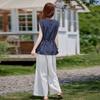 Summer Casual Fashion Suit Women's Design Sleeveless Shirt Elastic Waist Straight Wide-leg Pants Two-piece Set Tide