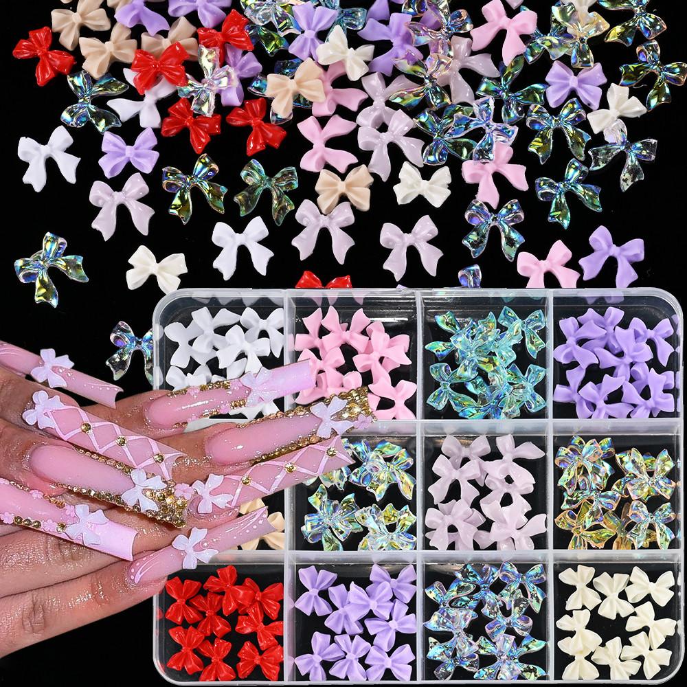 Smíšené 3D pryskyřičné mašličky ozdoby na nehty růžové/bílé/fialové aurora mašle flatback nehtové drahokamy kawaii mašle DIY manikúrní dekorace