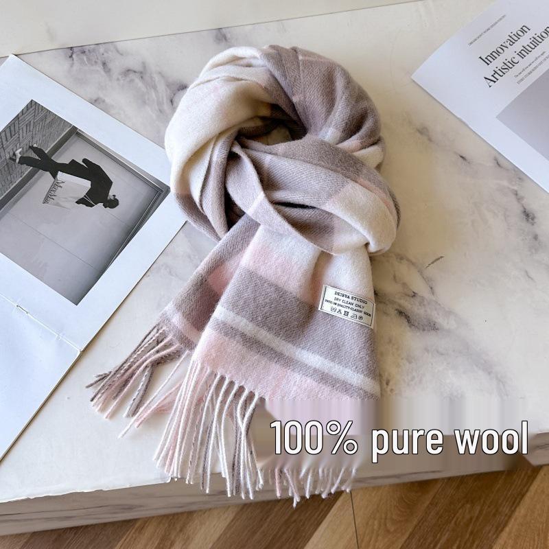 100% Reine Wolle Blauer Karoschal - Warmer, Vielseitiger Halswärmer für den Winter